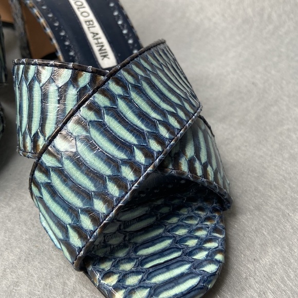 Manolo Blahnik Otawi Mule sandal with block heel - Navy/Teal - women's 36 - Picture 8 of 11